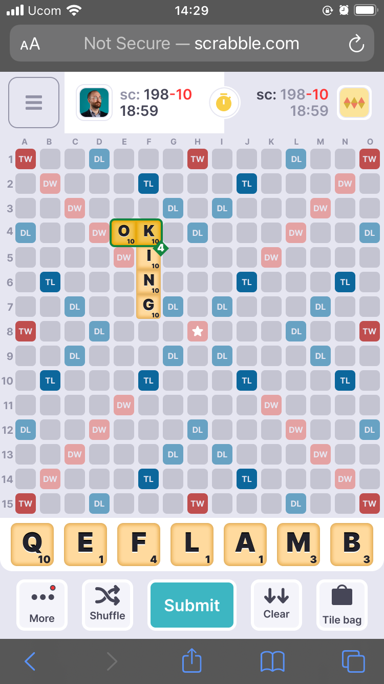 Scrabble Web running on a mobile